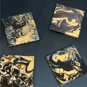 Homemade Set of 4 Espresso and Cream Coasters OOAK